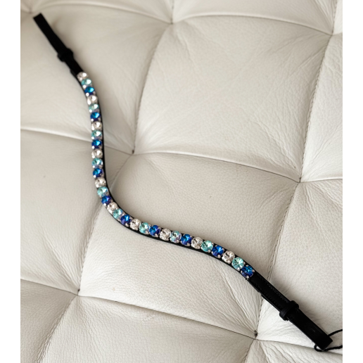 Pannband Stora kristaller 10 mm BLÅ MIX. EKOLOGISKT LÄDER