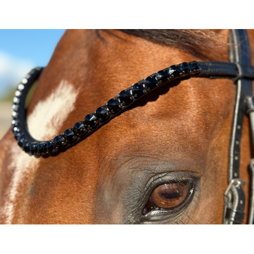 Pannband Stora kristaller 10 mm Jet Black EKOLOGISKT LÄDER