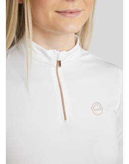 Everly vit långärmad pikétröja med roséguldfärgade kristaller, Vit