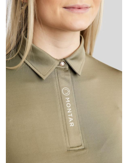 MoSusan långärmad pikétröja med roséguldfärgad logotyp, Grön