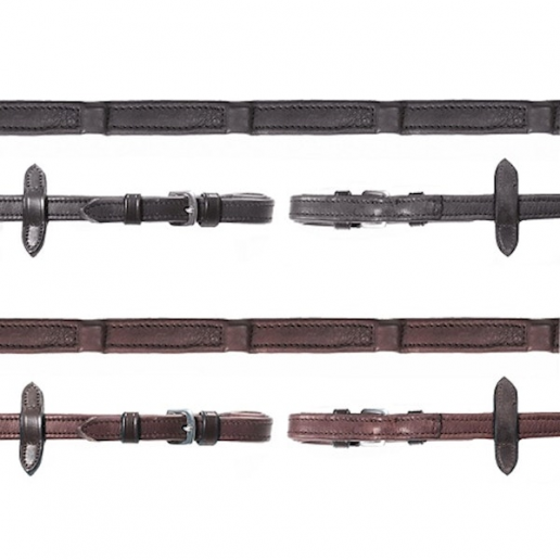 Schockemöhle Durasoft  tygel i läder med inbyggda stopper  och gummi insida - Svart